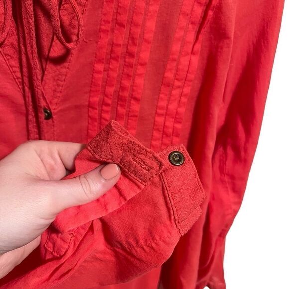 Free People- Sisters of the Moon Coral Boho Blouse High Low, Size Small - Picture 6 of 11